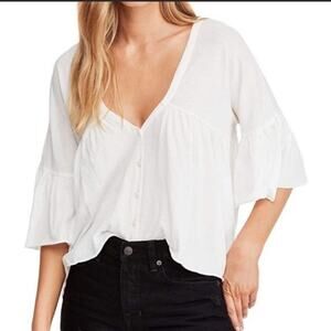 Free People Sweet Little Tee Flutter Style Blouse Crop Top - White, Small